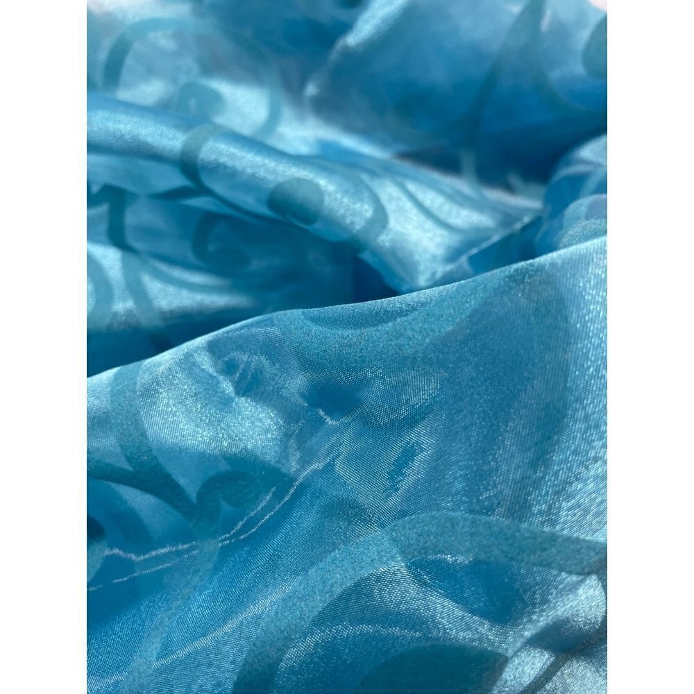 Fabric Organza‎ Blue Turquoise Teal Scroll 66" x 56"